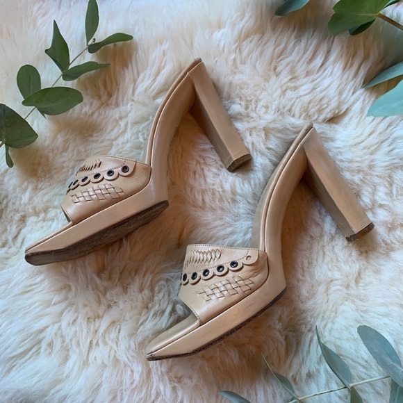 L’Idea Beige Leather Y2K Embellished Mule Slides - Picture 2 of 10